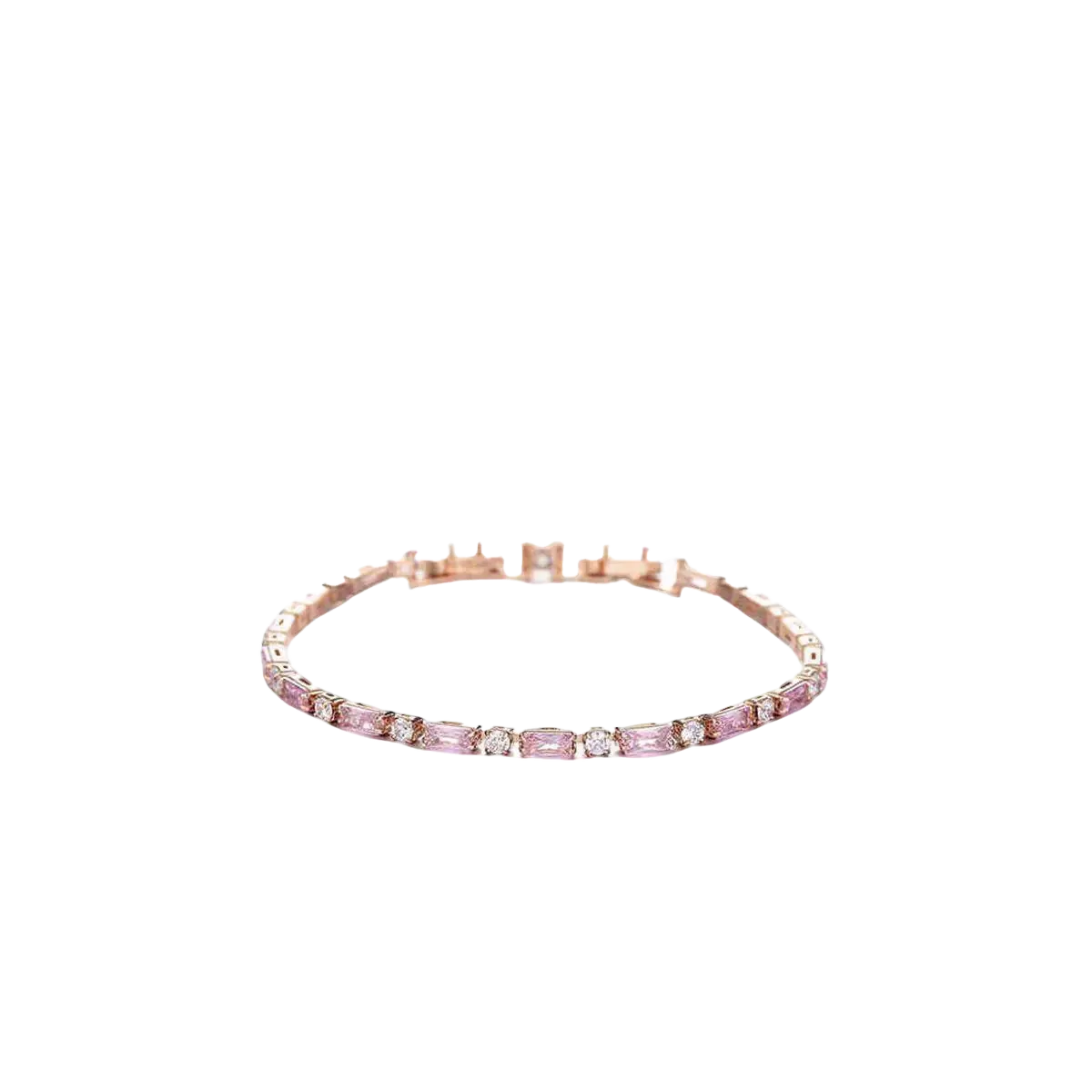 Rose Quartz & Moissanite Gold-Plated Tennis Bracelet | "Love Stone" Gentle Style Daily Jewelry | BOCOS JEWELRY