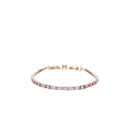 Rose Quartz & Moissanite Gold-Plated Tennis Bracelet | "Love Stone" Gentle Style Daily Jewelry | BOCOS JEWELRY