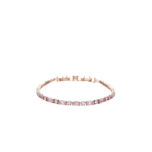 Rose Quartz & Moissanite Gold-Plated Tennis Bracelet | "Love Stone" Gentle Style Daily Jewelry | BOCOS JEWELRY