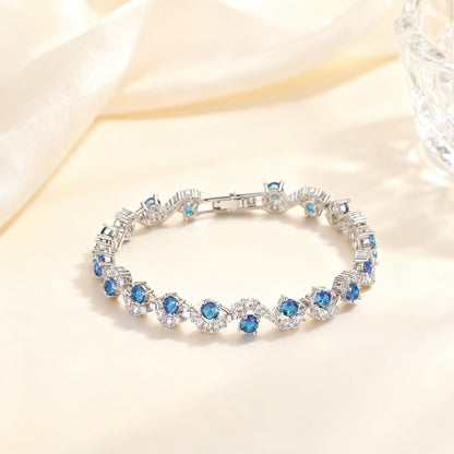 Round-Cut Moissanite Wave-Link Tennis Bracelet | Layered Sparkle Design | BOCOS JEWELRY