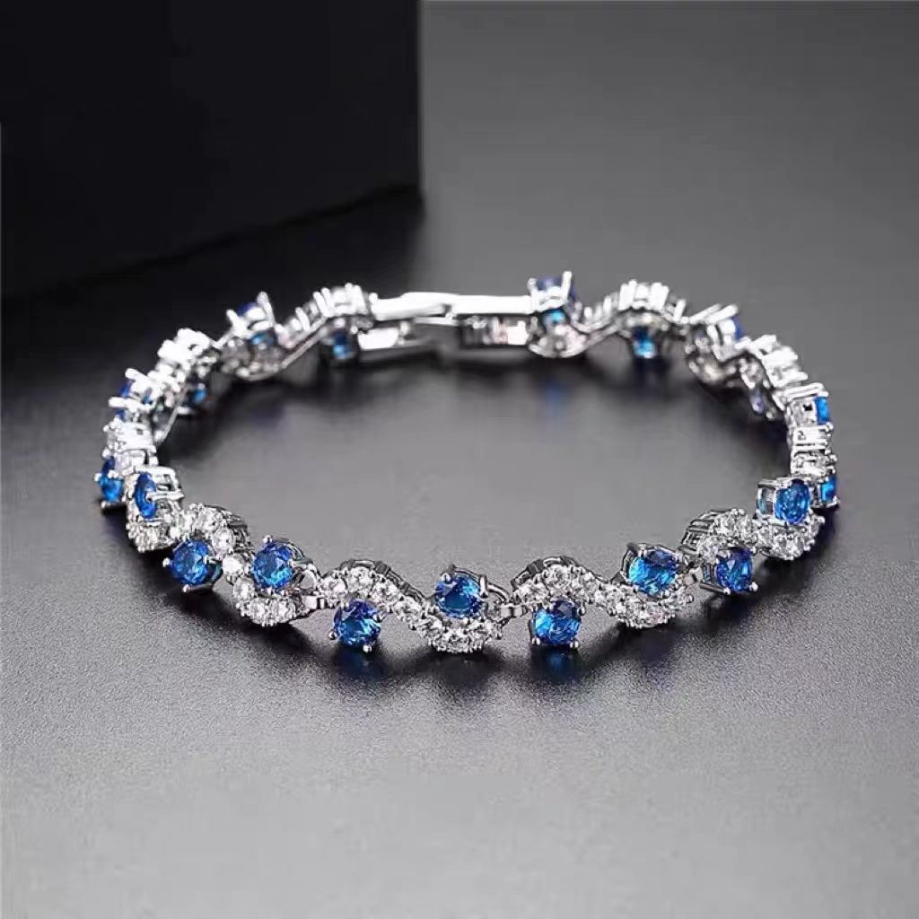 Round-Cut Moissanite Wave-Link Tennis Bracelet | Layered Sparkle Design | BOCOS JEWELRY