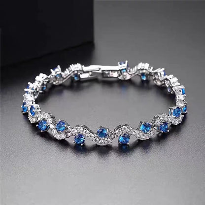 Round-Cut Moissanite Wave-Link Tennis Bracelet | Layered Sparkle Design | BOCOS JEWELRY