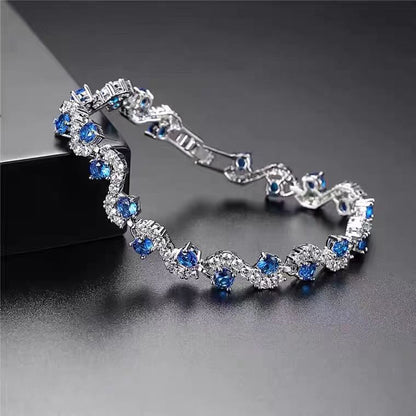 Round-Cut Moissanite Wave-Link Tennis Bracelet | Layered Sparkle Design | BOCOS JEWELRY