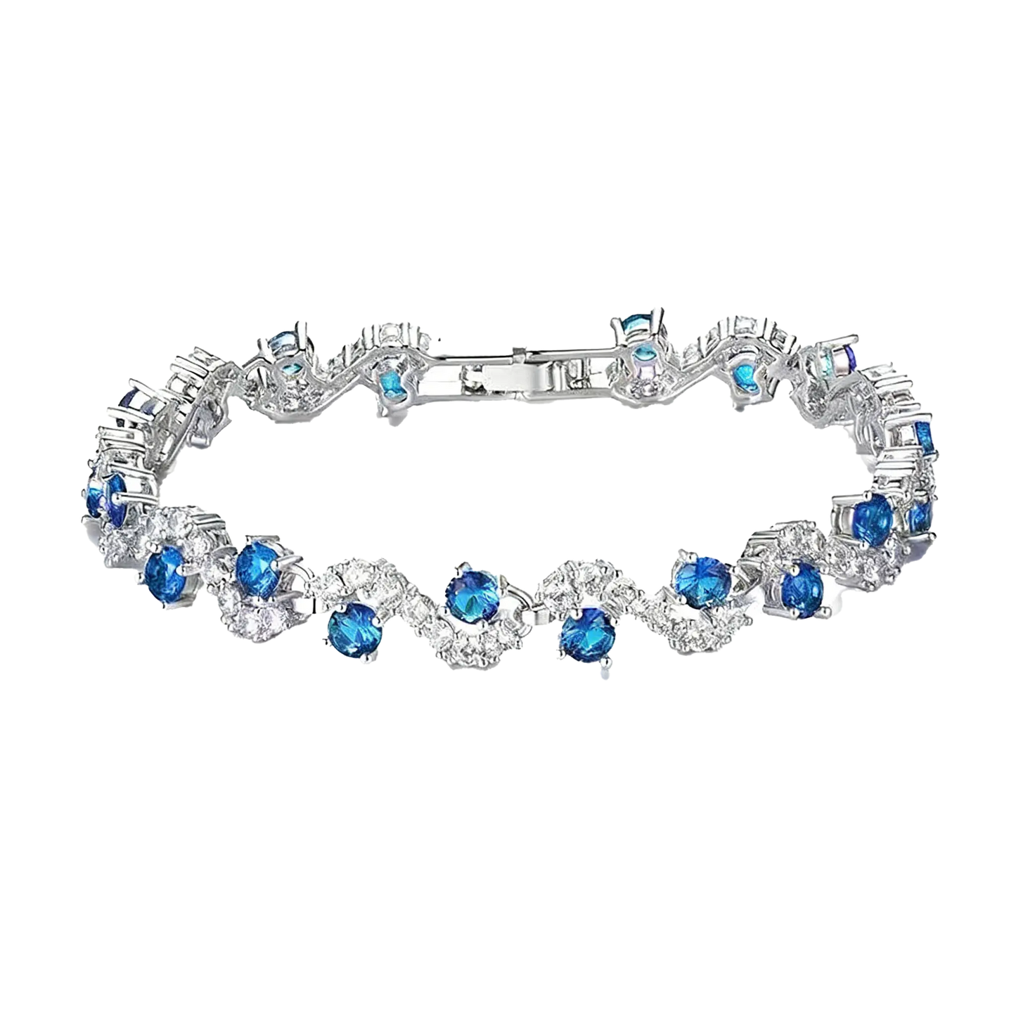 Round-Cut Moissanite Wave-Link Tennis Bracelet | Layered Sparkle Design | BOCOS JEWELRY
