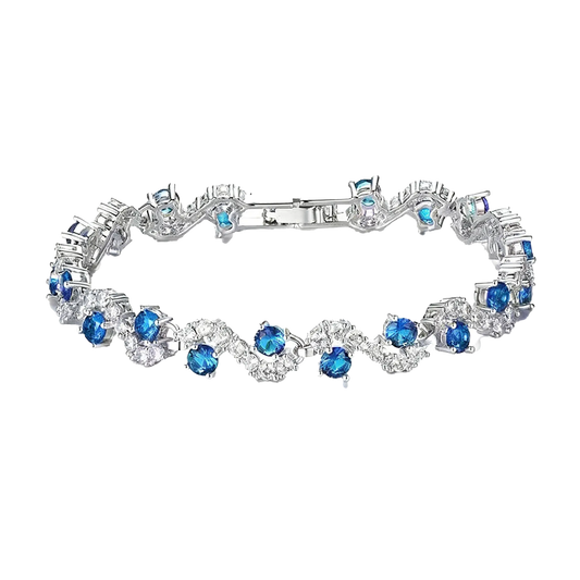 Round-Cut Moissanite Wave-Link Tennis Bracelet | Layered Sparkle Design | BOCOS JEWELRY