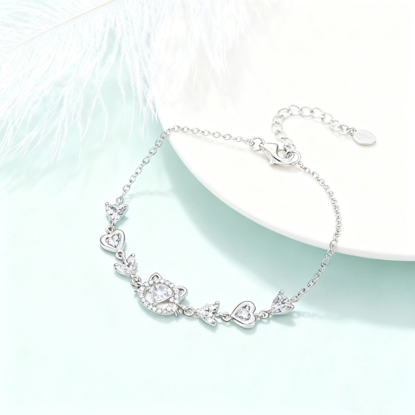 Wish Cat Bracelet with Round-Cut Moissanite | 925 Sterling Silver Cute Style | BOCOS JEWELRY