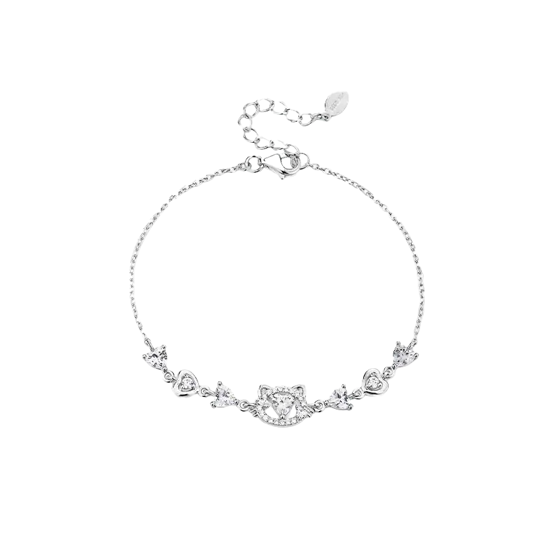 Wish Cat Bracelet with Round-Cut Moissanite | 925 Sterling Silver Cute Style | BOCOS JEWELRY