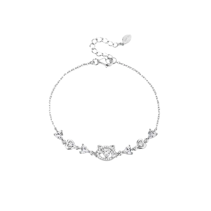 Wish Cat Bracelet with Round-Cut Moissanite | 925 Sterling Silver Cute Style | BOCOS JEWELRY