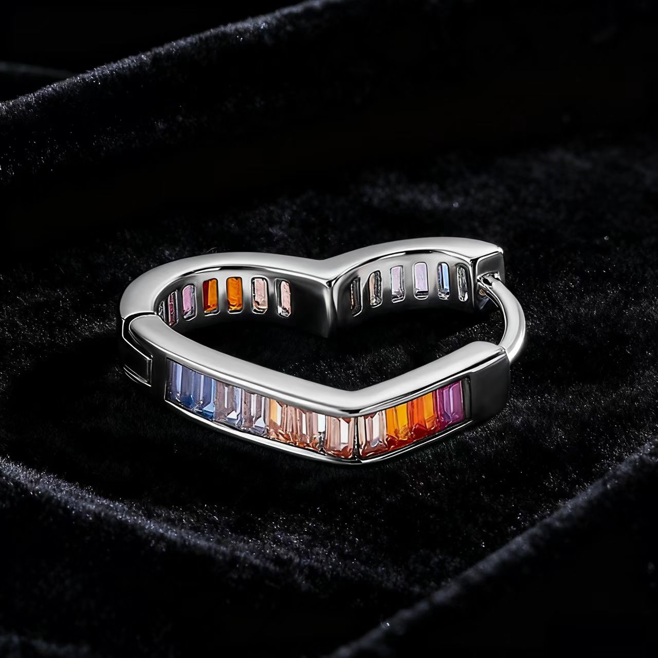 Heart-Shaped Emerald-Cut Lab-Grown Colored Gemstone Gradient Hoop Earrings | Vibrant Style | BOCOS JEWELRY