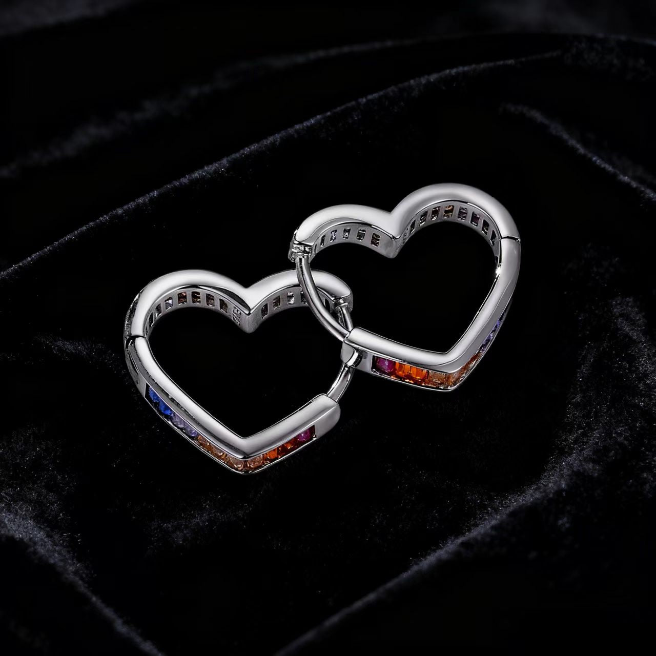 Heart-Shaped Emerald-Cut Lab-Grown Colored Gemstone Gradient Hoop Earrings | Vibrant Style | BOCOS JEWELRY