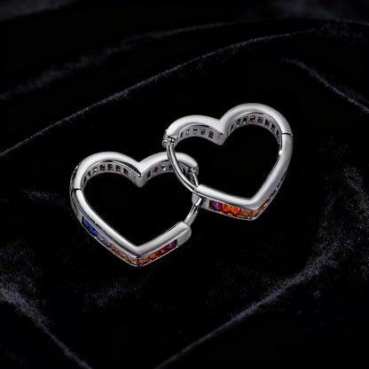 Heart-Shaped Emerald-Cut Lab-Grown Colored Gemstone Gradient Hoop Earrings | Vibrant Style | BOCOS JEWELRY