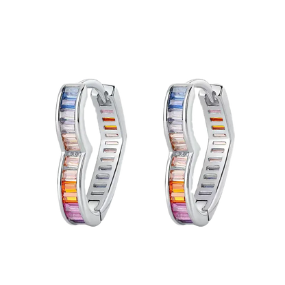 Heart-Shaped Emerald-Cut Lab-Grown Colored Gemstone Gradient Hoop Earrings | Vibrant Style | BOCOS JEWELRY