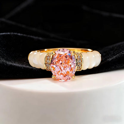 Oval-Cut Lab-Grown Pink Sapphire Ring | 1.5ct Center Stone with Pearl & Moissanite Accents | BOCOS JEWELRY