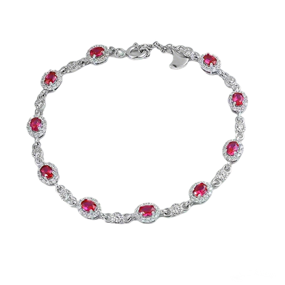 Oval-Cut Lab-Grown Ruby Tennis Bracelet with Moissanite Halo | Elegant Red Style | BOCOS JEWELRY