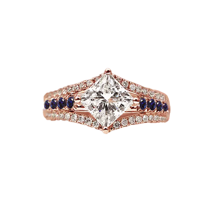 Princess-Cut Moissanite Men’s Ring | Surrounded by Moissanite & Lab-Grown Sapphire | BOCOS JEWELRY