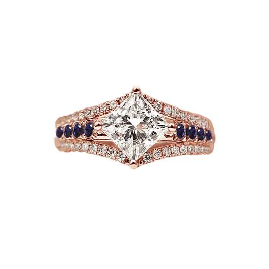 Princess-Cut Moissanite Men’s Ring | Surrounded by Moissanite & Lab-Grown Sapphire | BOCOS JEWELRY