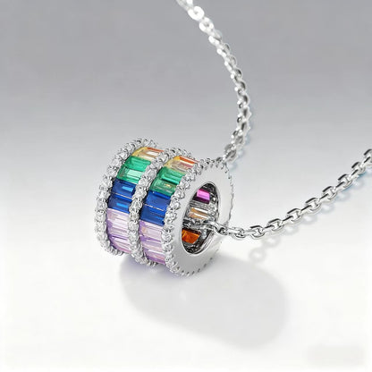 Barrel-Shaped Rainbow Lab-Grown Colored Gemstone Pendant Necklace with Moissanite | Vibrant Daily Style | BOCOS JEWELRY