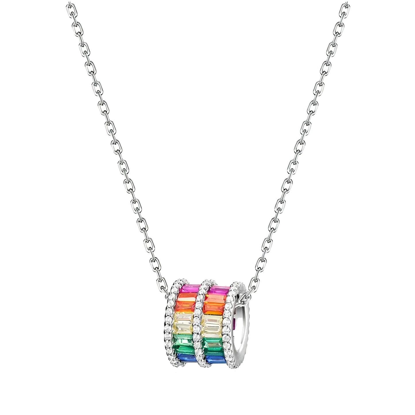 Barrel-Shaped Rainbow Lab-Grown Colored Gemstone Pendant Necklace with Moissanite | Vibrant Daily Style | BOCOS JEWELRY