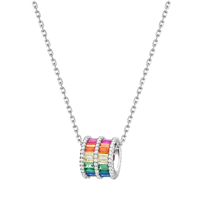 Barrel-Shaped Rainbow Lab-Grown Colored Gemstone Pendant Necklace with Moissanite | Vibrant Daily Style | BOCOS JEWELRY