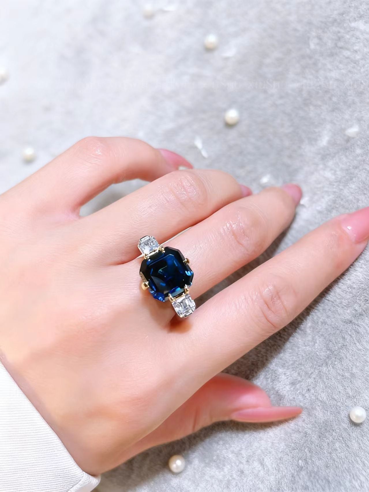 2.0ct Cushion-Cut Lab-Grown Sapphire Ring | Accented with Sapphire & Moissanite | BOCOS JEWELRY