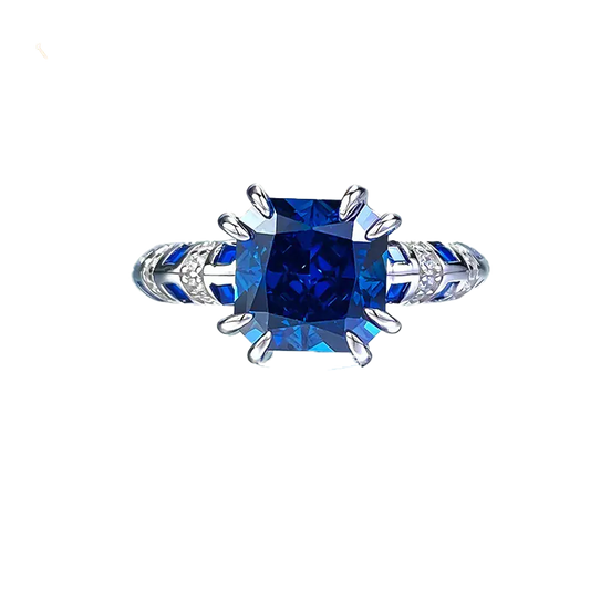 2.0ct Cushion-Cut Lab-Grown Sapphire Ring | Accented with Sapphire & Moissanite | BOCOS JEWELRY