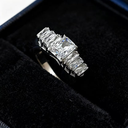 Radiant-Cut Moissanite Statement Ring | Linear Accent Design | BOCOS JEWELRY