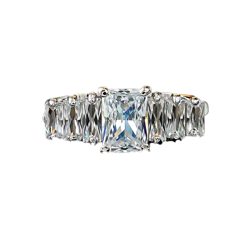 Radiant-Cut Moissanite Statement Ring | Linear Accent Design | BOCOS JEWELRY