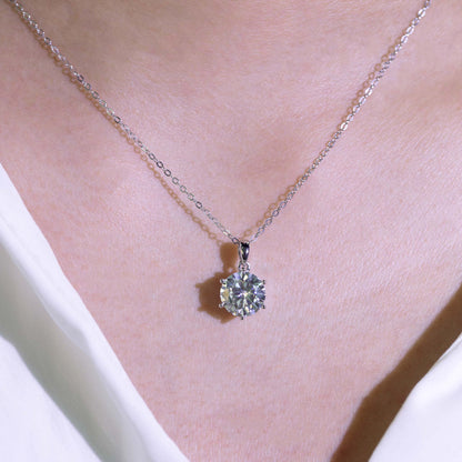 3ct Round Cut Moissanite Pendant Necklace – 6-Prong Setting, 925 Sterling Silver