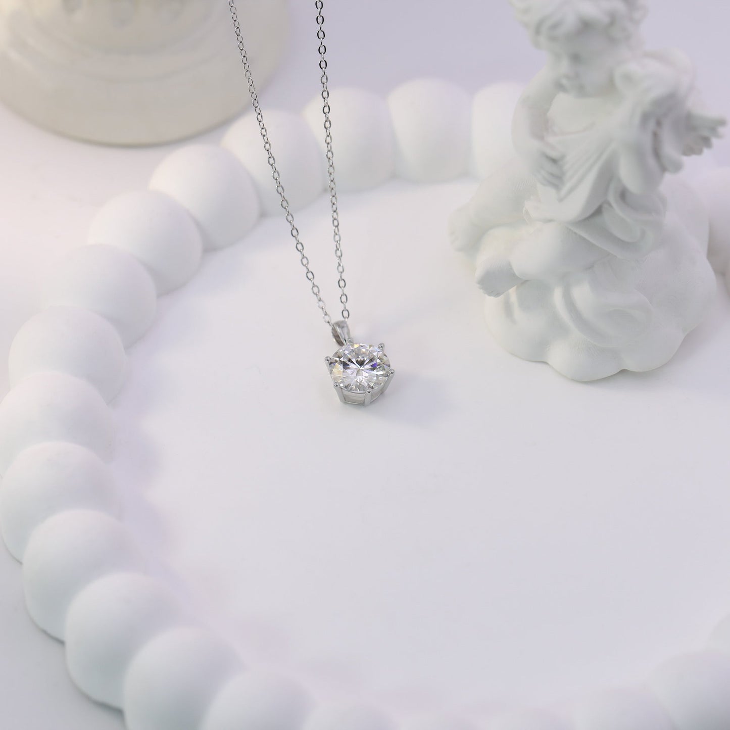 3ct Round Cut Moissanite Pendant Necklace – 6-Prong Setting, 925 Sterling Silver