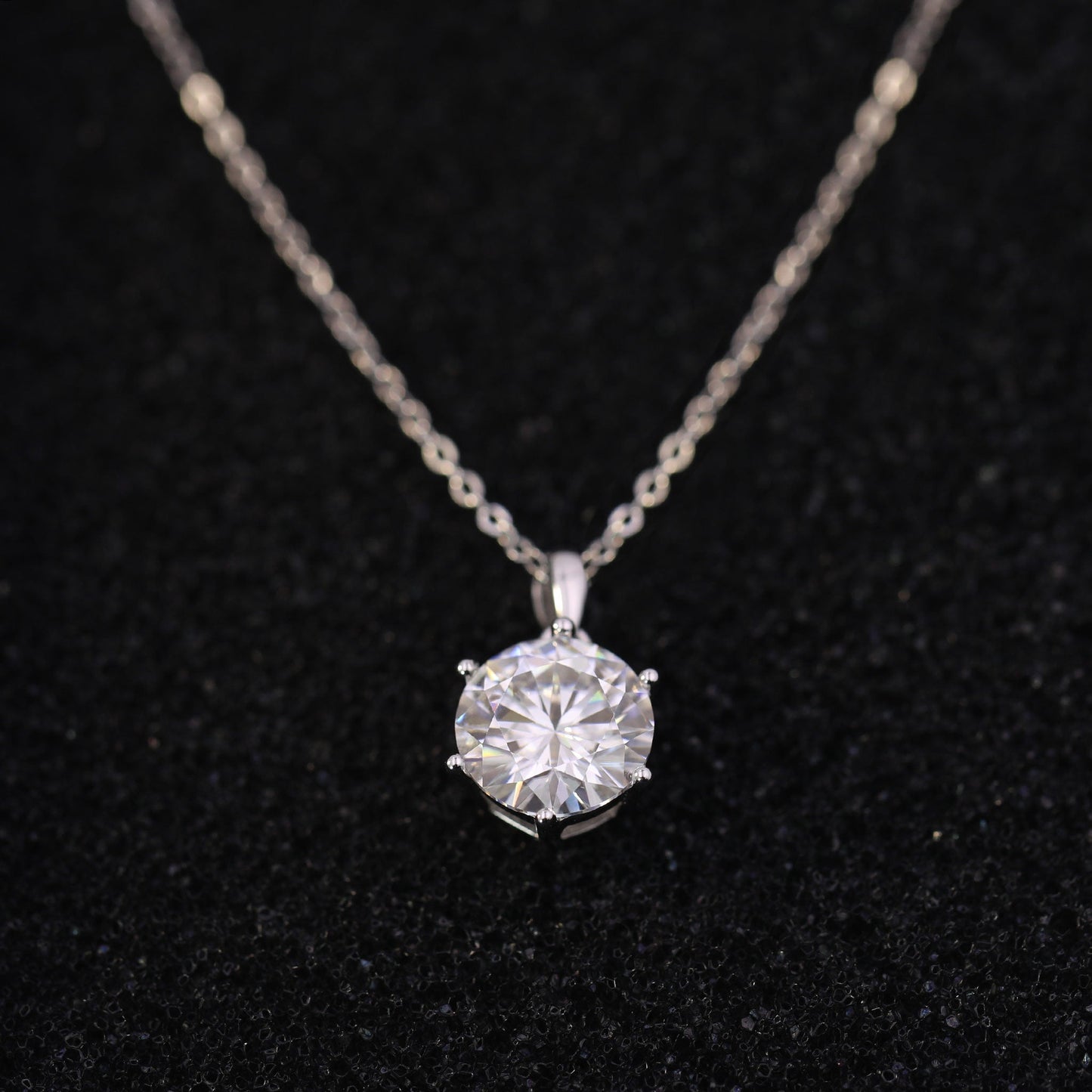 3ct Round Cut Moissanite Pendant Necklace – 6-Prong Setting, 925 Sterling Silver