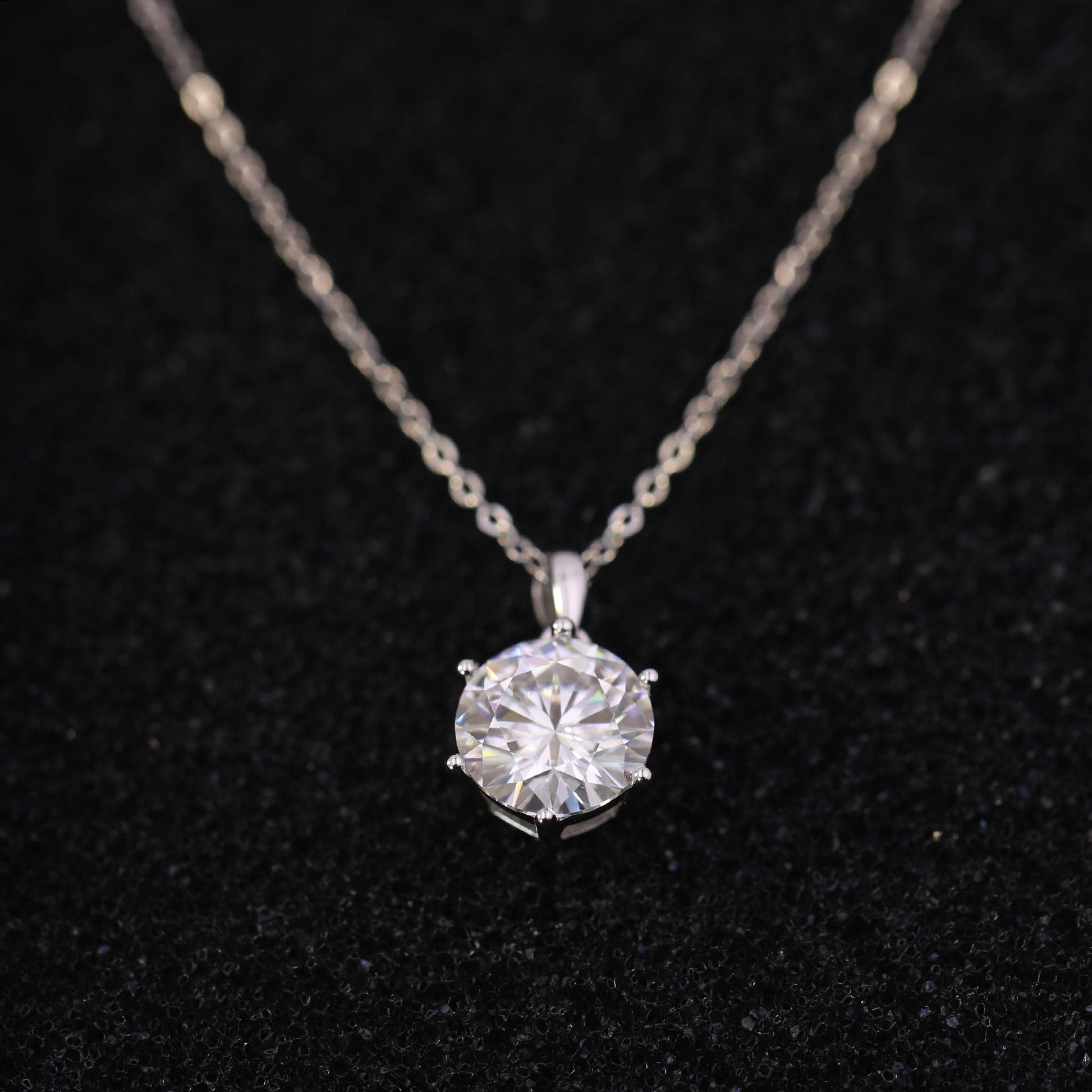 3ct Round Cut Moissanite Pendant Necklace – 6-Prong Setting, 925 Sterling Silver