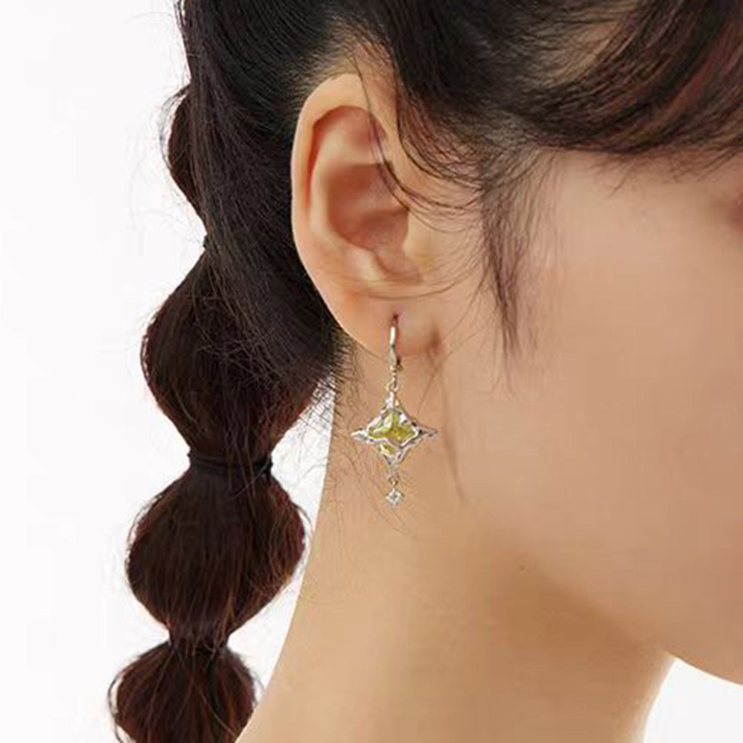 Star-Shaped Zircon Drop Earrings (4cm×2cm) | Dual Style (Hook/Hoop) | BOCOS JEWELRY