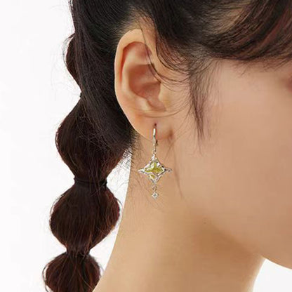 Star-Shaped Zircon Drop Earrings (4cm×2cm) | Dual Style (Hook/Hoop) | BOCOS JEWELRY