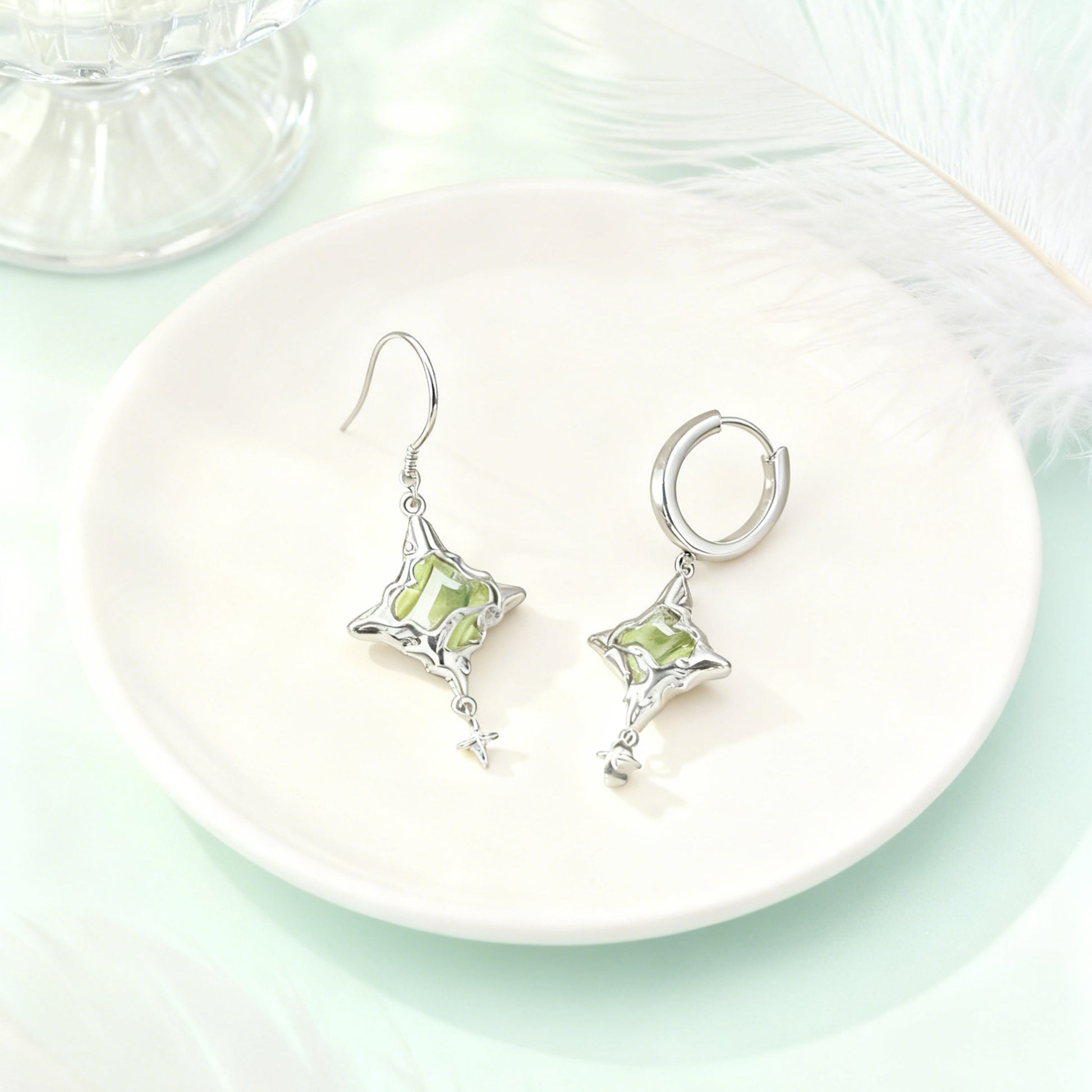 Star-Shaped Zircon Drop Earrings (4cm×2cm) | Dual Style (Hook/Hoop) | BOCOS JEWELRY