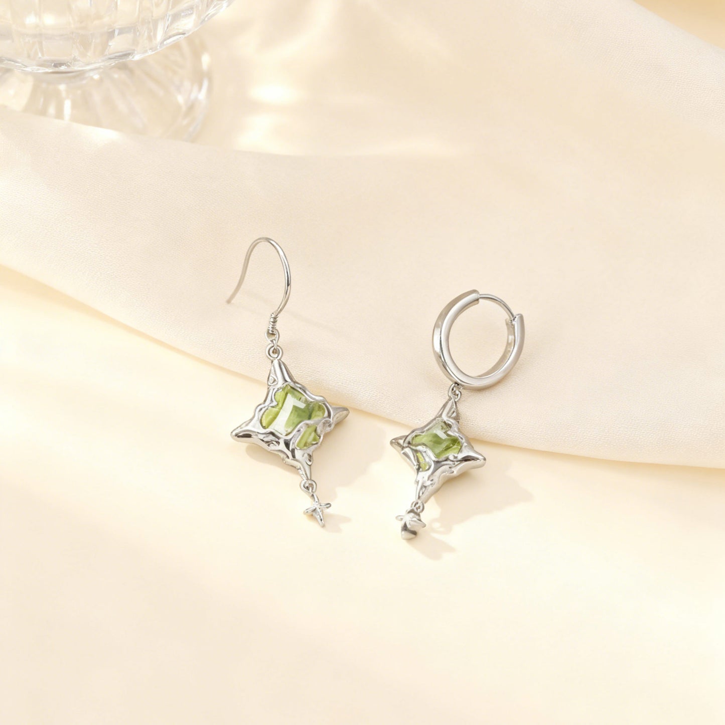 Star-Shaped Zircon Drop Earrings (4cm×2cm) | Dual Style (Hook/Hoop) | BOCOS JEWELRY