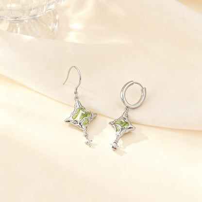 Star-Shaped Zircon Drop Earrings (4cm×2cm) | Dual Style (Hook/Hoop) | BOCOS JEWELRY