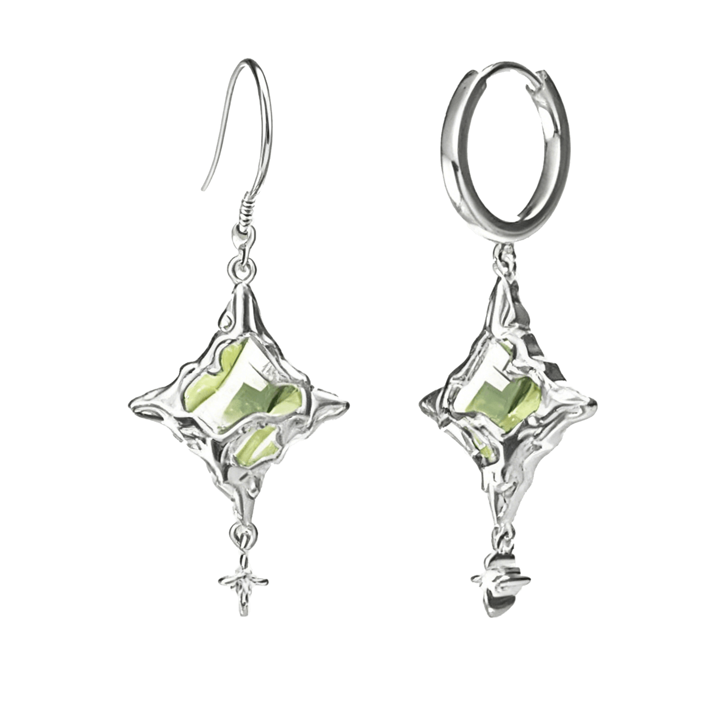 Star-Shaped Zircon Drop Earrings (4cm×2cm) | Dual Style (Hook/Hoop) | BOCOS JEWELRY