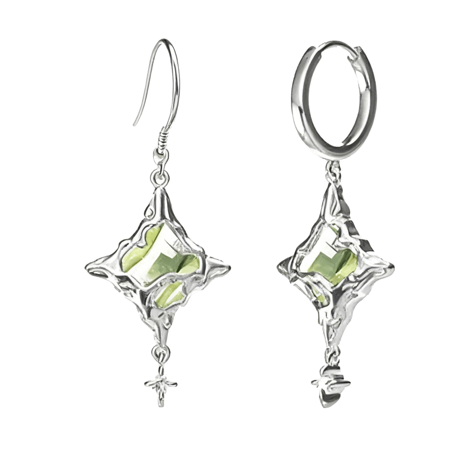 Star-Shaped Zircon Drop Earrings (4cm×2cm) | Dual Style (Hook/Hoop) | BOCOS JEWELRY