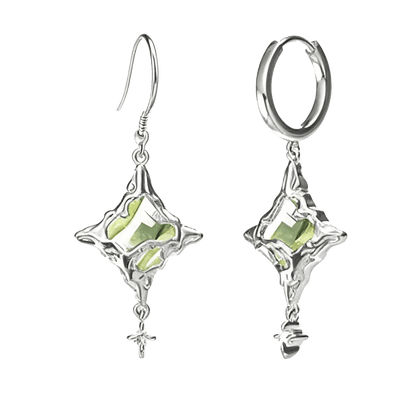 Star-Shaped Zircon Drop Earrings (4cm×2cm) | Dual Style (Hook/Hoop) | BOCOS JEWELRY