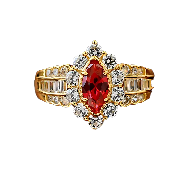 Marquise-Cut Lab-Grown Ruby Ring | Moissanite Accent Design | BOCOS JEWELRY