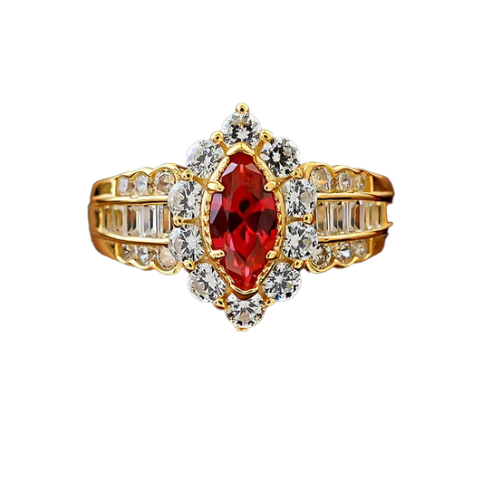 Marquise-Cut Lab-Grown Ruby Ring | Moissanite Accent Design | BOCOS JEWELRY