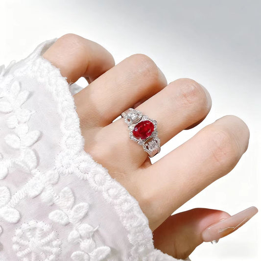 Oval-Cut Lab-Grown Ruby Statement Ring | Vintage Filigree & Moissanite Accents | BOCOS JEWELRY