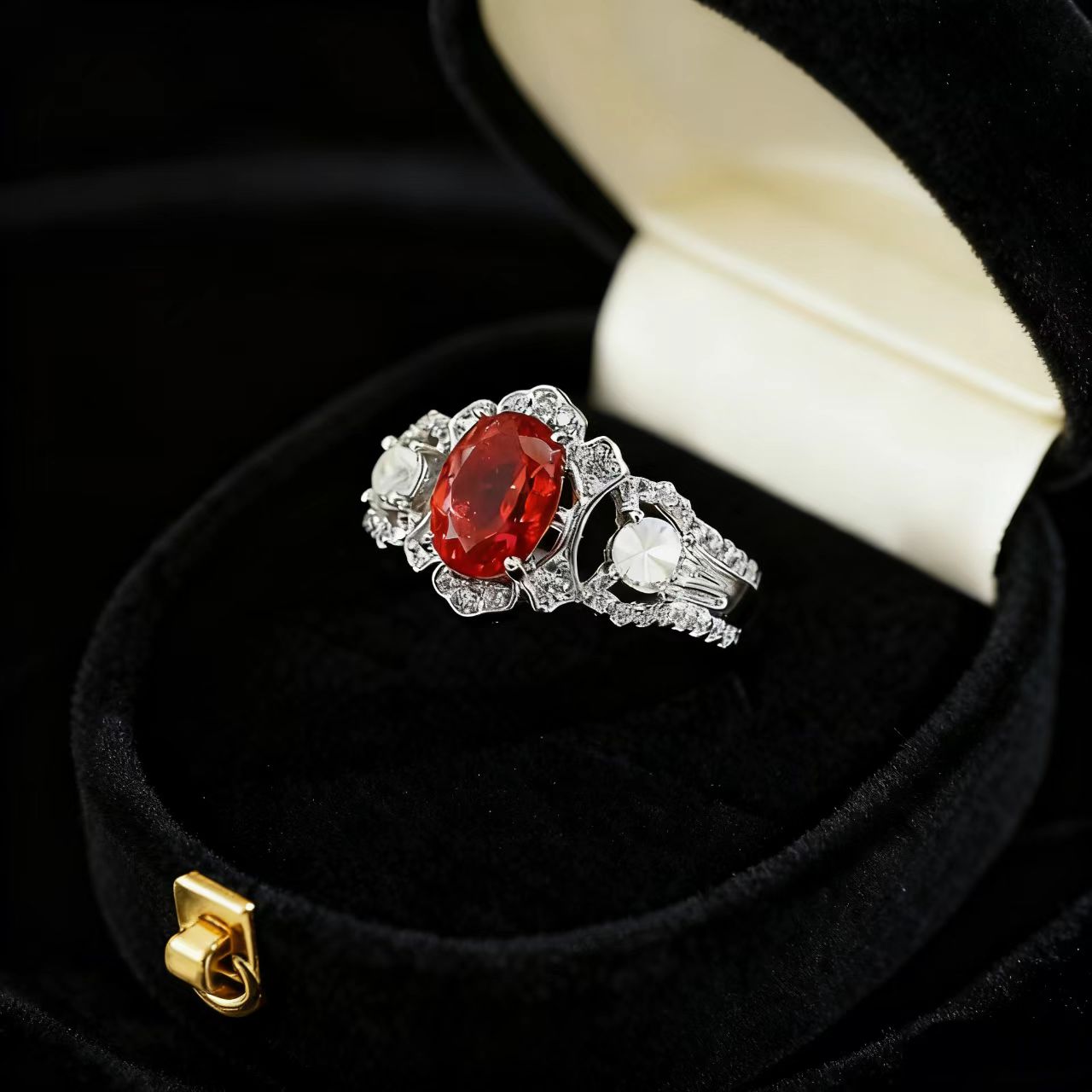 Oval-Cut Lab-Grown Ruby Statement Ring | Vintage Filigree & Moissanite Accents | BOCOS JEWELRY