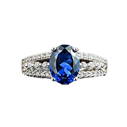 Oval-Cut Lab-Grown Sapphire Ring | Double-Band Moissanite Accent Design | BOCOS JEWELRY