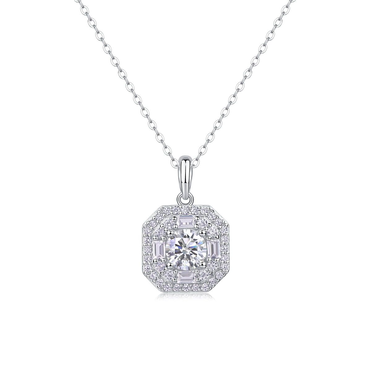 1ct Round Cut Moissanite Halo Necklace – 925 Sterling Silver for Women - bocosjewelry