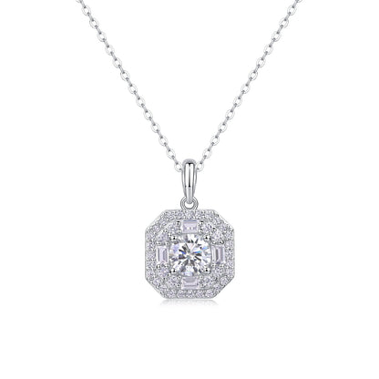 1ct Round Cut Moissanite Halo Necklace – 925 Sterling Silver for Women - bocosjewelry