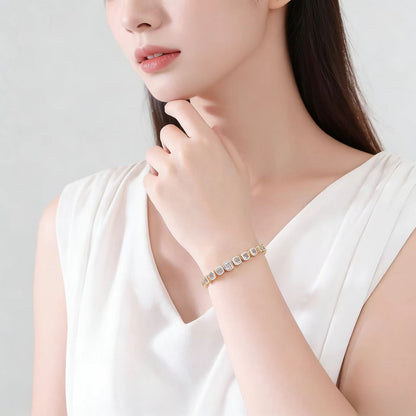 18k Gold Princess-Cut Moissanite Bezel Set Tennis Bracelet | BOCOS JEWELRY