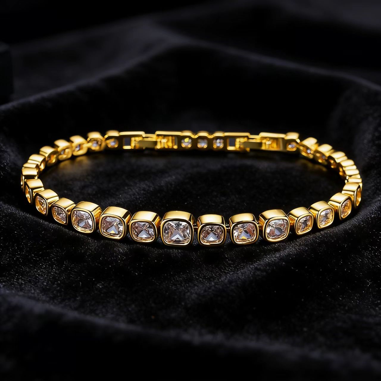 18k Gold Princess-Cut Moissanite Bezel Set Tennis Bracelet | BOCOS JEWELRY