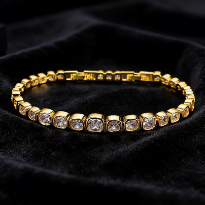 18k Gold Princess-Cut Moissanite Bezel Set Tennis Bracelet | BOCOS JEWELRY