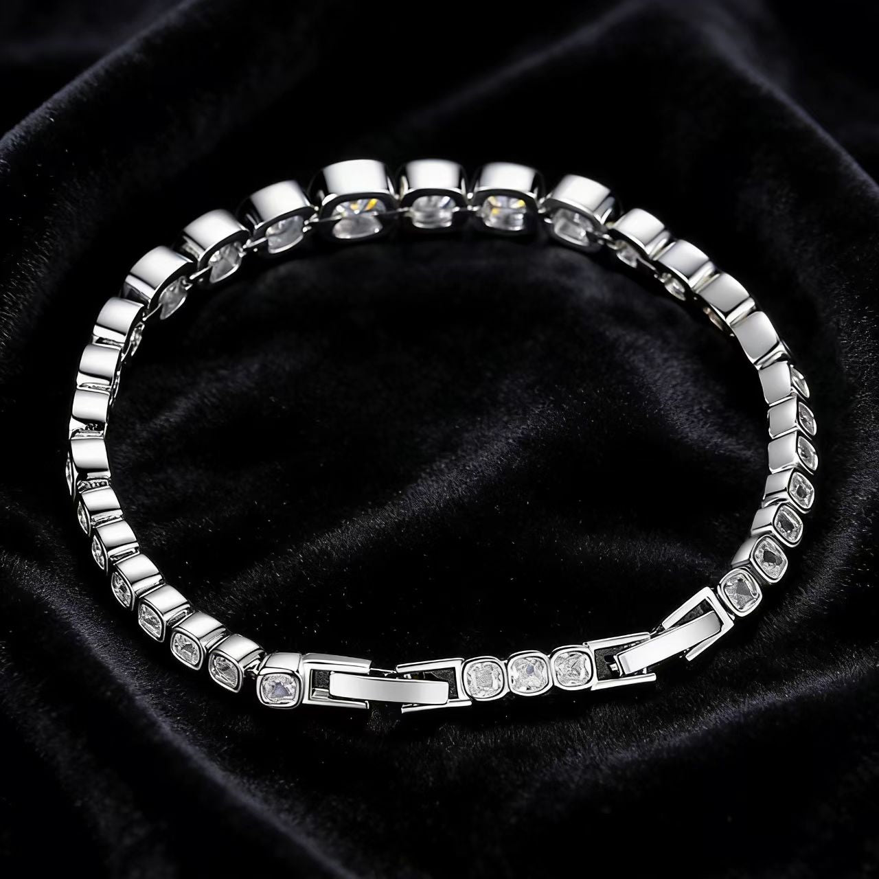 18k Gold Princess-Cut Moissanite Bezel Set Tennis Bracelet | BOCOS JEWELRY